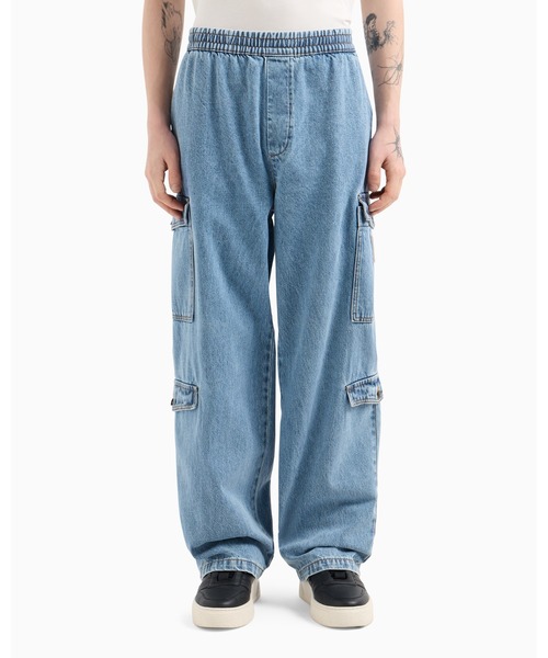 ライトブルー カーゴパンツ RAGEBLUE（レイジブルー）の「LIGHT OZ DENIM WIDE CARGO PANTS