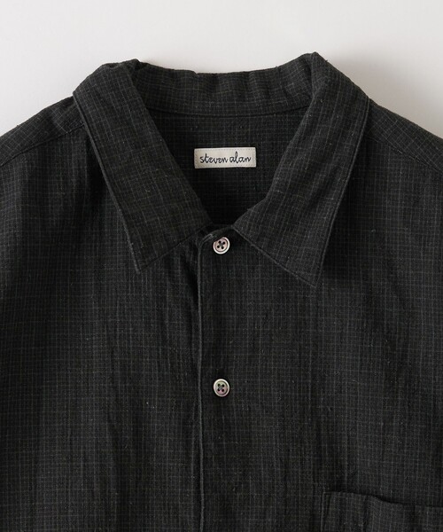 美品 Steven Alan コットンメッシュブラウス スキッパー ボックス 黒 STEVEN ALAN シャツ 「Steven Alan」 C/L ブレンド チェック