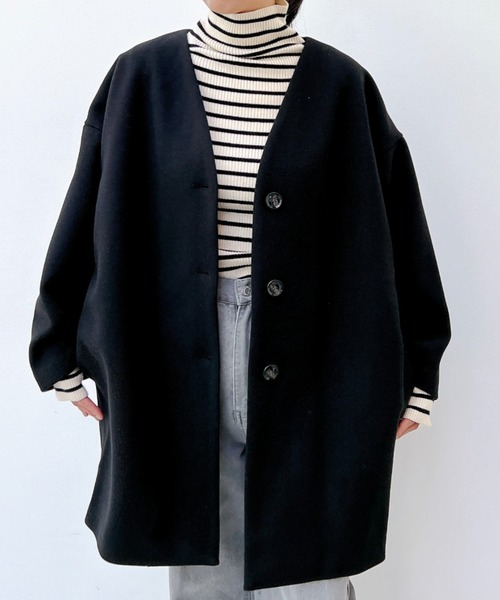 yori ノーカラーコート　ブラック ウールノーカラーコート | all item| yori