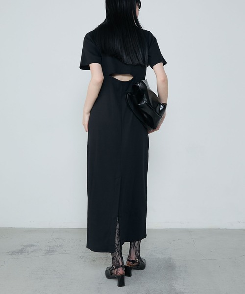le ELMi ワンピース cut rib back open short sleeve dress with