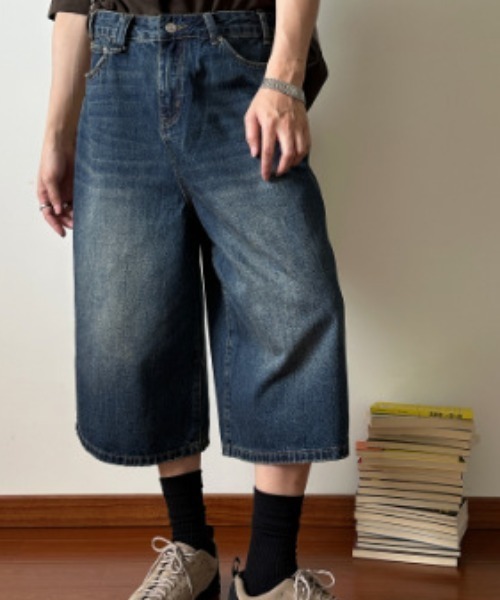 link lot ジーンズ ヴィンテージ加工デニムクロップドパンツ バギー