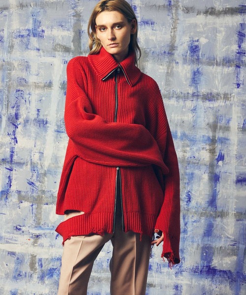 2way Neck Multi Border Knit Tops MAISON SPECIAL ファイヤーパターン ニット サイズ2