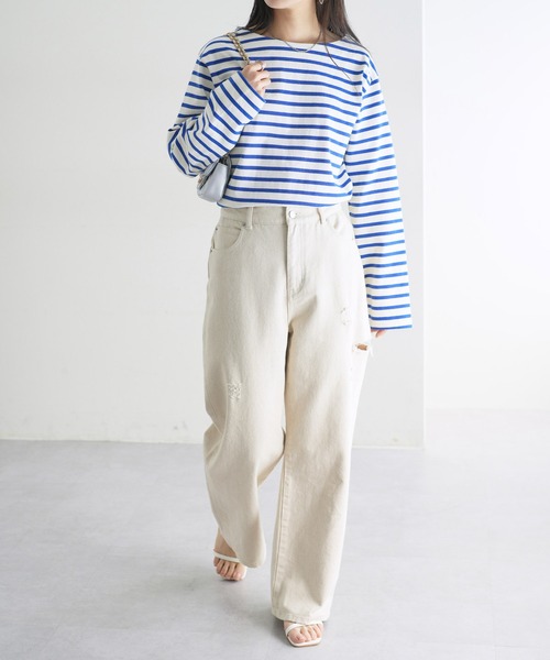 「DISCOAT」 ダメージ加工デニムパンツ LARGE ブルー レディース