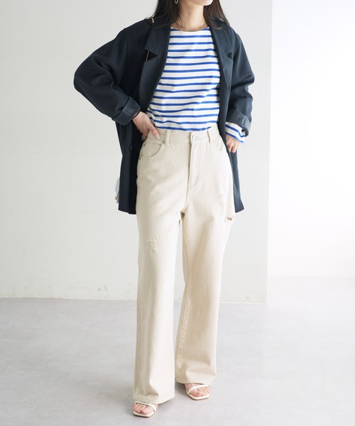 「DISCOAT」 ダメージ加工デニムパンツ LARGE ブルー レディース