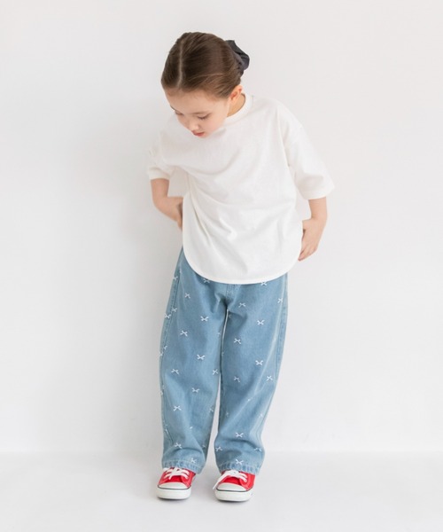 branshes（ブランシェス） パンツ 「綿100％」リボン総柄刺繍デニム
