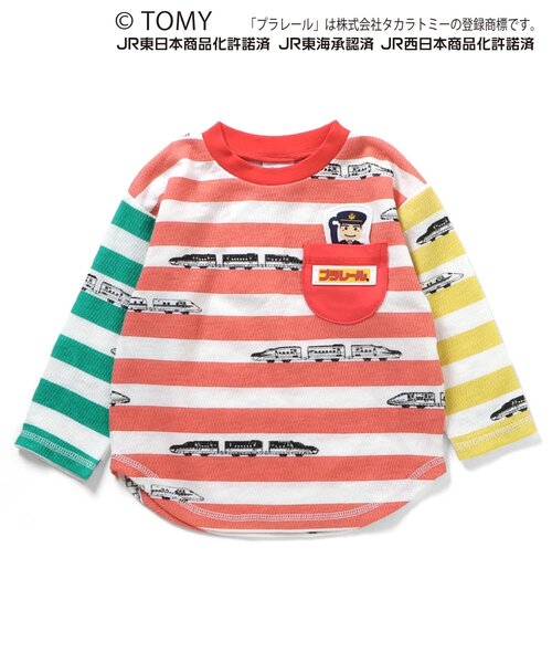 BIT'Z（ビッツ） tシャツ 「コラボ」プラレールボーダー柄長袖Tシャツ
