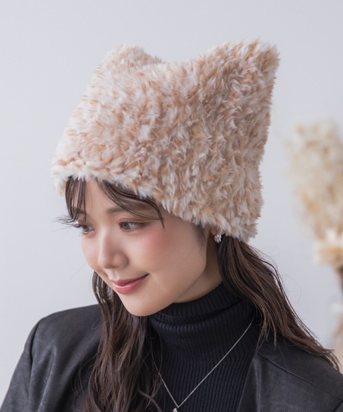 polcadot（ポルカドット） ニット帽 ニットキャップ 猫耳ファーワッチ