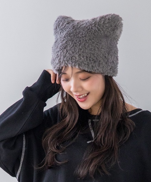 polcadot（ポルカドット） ニット帽 ニットキャップ 猫耳ファーワッチ