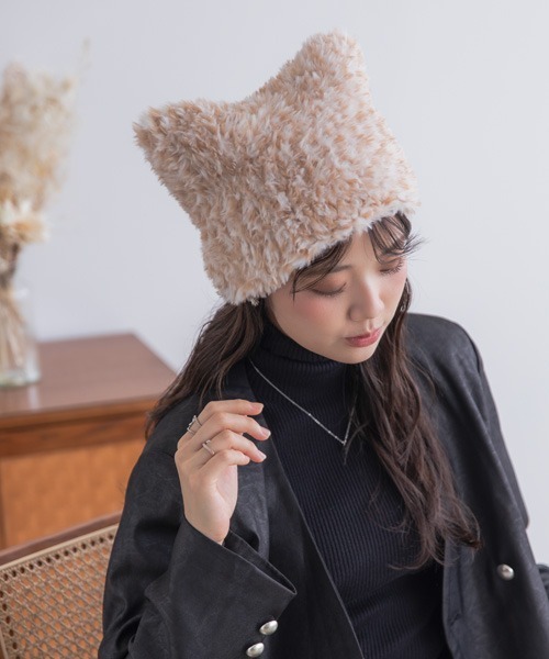 polcadot（ポルカドット） ニット帽 ニットキャップ 猫耳ファーワッチ
