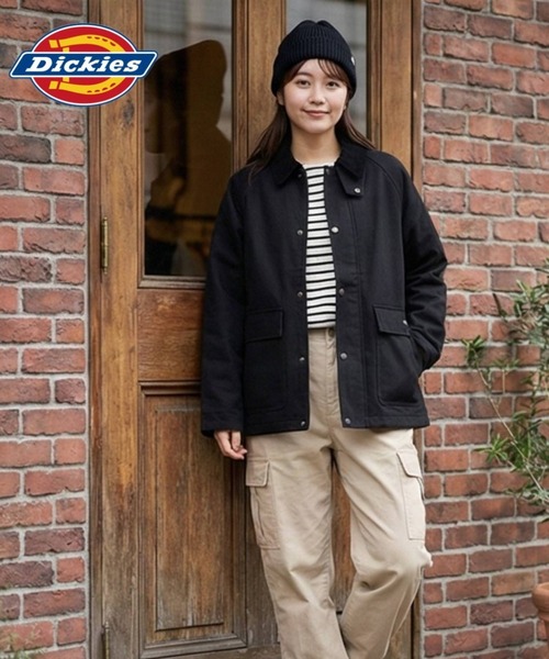 ディッキーズ ダックジャケット 短丈 襟コーデュロイ ブラック XL Dickies ダックジャケット 襟コーデュロイ ブラック【1113A02