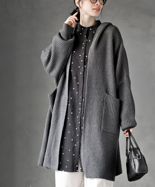 r・p・s カーディガン フード付きロングニットカーディガン レディース