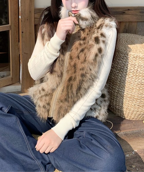 ベスト ジレ レオパード柄エコファーベスト レディース : ZOZOTOWN