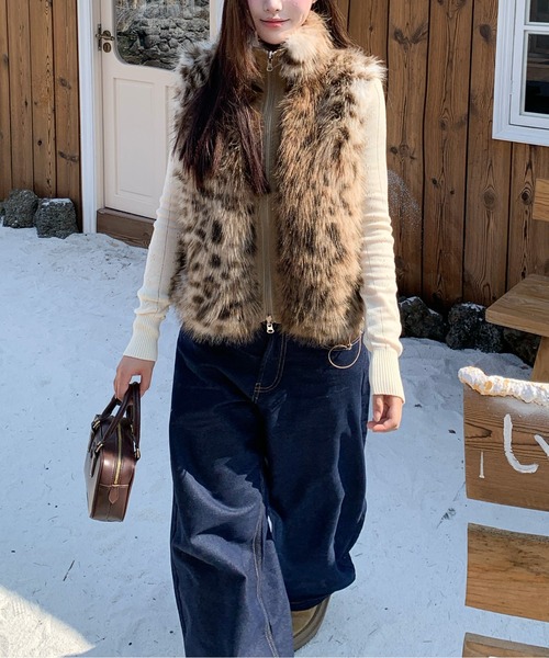 ベスト ジレ レオパード柄エコファーベスト レディース : ZOZOTOWN