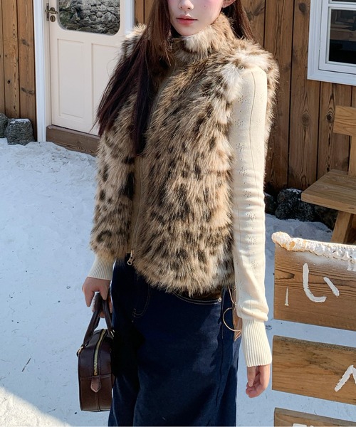 美品 シェアードミンク レオパード柄 ベスト ジレ レディース リアルファー 美品 シェアードミンク レオパード柄 ベスト ジレ レディース リアル