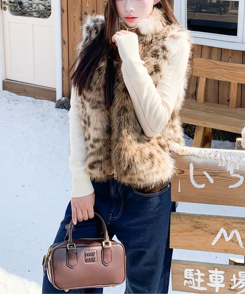 ベスト ジレ レオパード柄エコファーベスト レディース : ZOZOTOWN