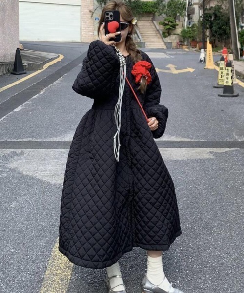 ワンピース ダイヤ柄バルーンスリーブロングワンピース : ZOZOTOWN