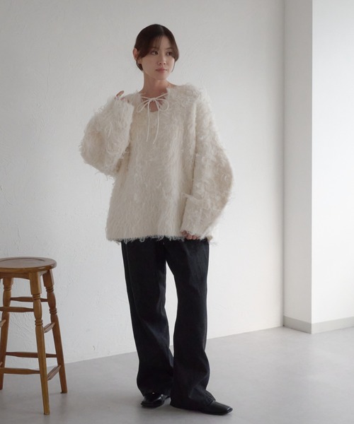 raffime　前後２WAYフロントリボンシャギーニット 前後2WAYフロントリボンシャギーニット（ニット/セーター）｜raffime