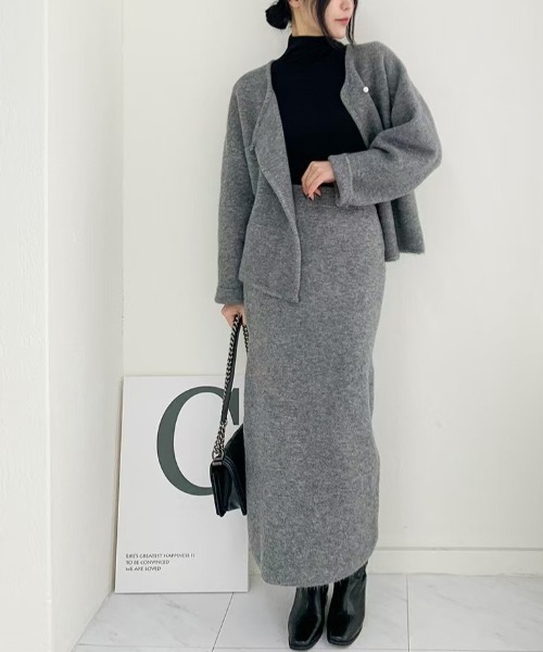 セットアップ ワンポイントボタンニットカーディガンセットアップ