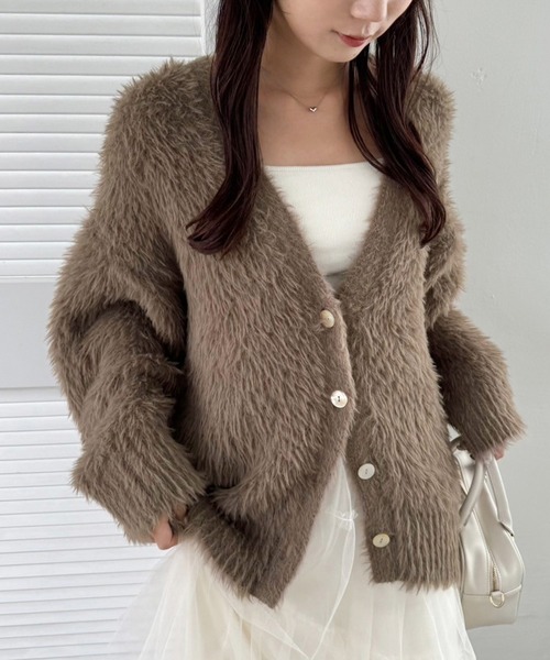 「one after another NICE CLAUP」 ニットカーディガン FREE ベージュ レディース_画像3