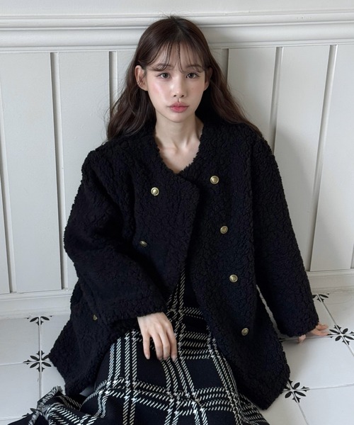アンミヌ UNMINOU ダブルボタンベアコート ブラック Amazon.co.jp: アンミヌ unminou ダブルボタンベアコート コート