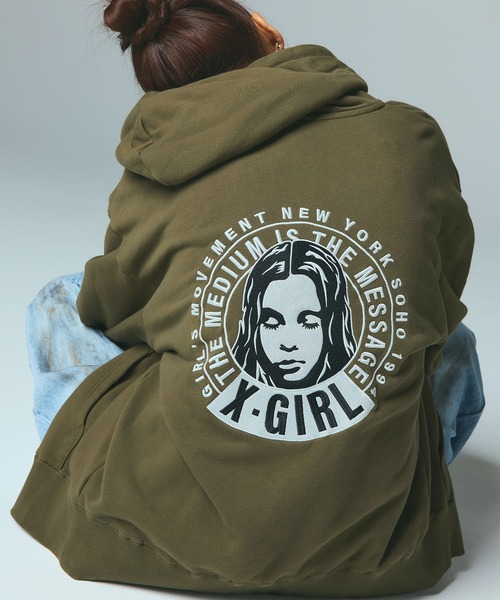 X-girl（エックスガール） パーカー CIRCLE MESSAGE AND FACE ZIP UP
