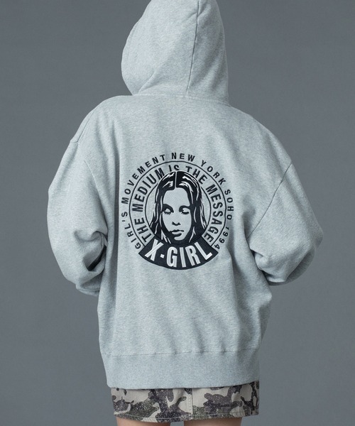 x-girl パーカー グレー　Mサイズ X-girl（エックスガール） パーカー CIRCLE LOGO AND FACE ZIP UP