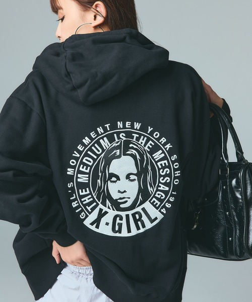 X-girl（エックスガール） パーカー CIRCLE MESSAGE AND FACE ZIP UP