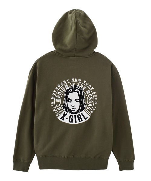 X-girl（エックスガール） パーカー CIRCLE MESSAGE AND FACE ZIP UP