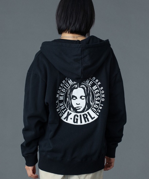 X-girl（エックスガール） パーカー CIRCLE MESSAGE AND FACE ZIP UP