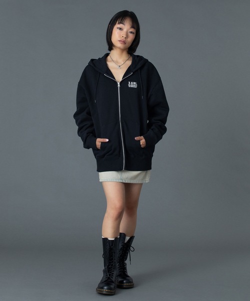 X-girl（エックスガール） パーカー CIRCLE MESSAGE AND FACE ZIP UP