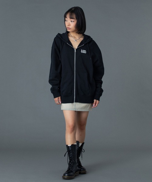 X-girl（エックスガール） パーカー CIRCLE MESSAGE AND FACE ZIP UP