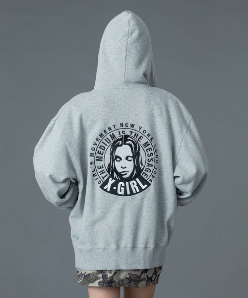 X-girl（エックスガール） パーカー CIRCLE MESSAGE AND FACE ZIP UP