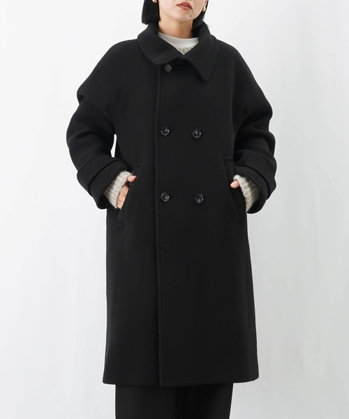 LURAKU ウール ステンカラー ロングコート M/L ブラック LURAKU】Wool soutien collar long Coat / ウールステンカラーロング