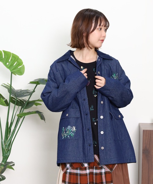 Emago（イマゴ） コート アウター ドライフラワー刺繍ミドルコート 