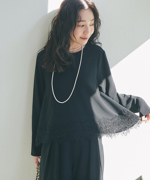 パンツドレス 「まだ間に合う！・RISA監修」裾レースブラウス＋2タックワイドパンツ