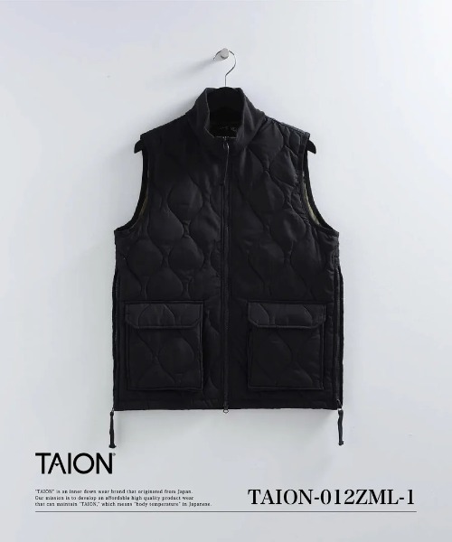 TAION×AOURE ミリタリーダウンベスト ブラック Ｌサイズ TAION（タイオン） ダウンジャケット ダウン 「TAION」ミリタリー リブ