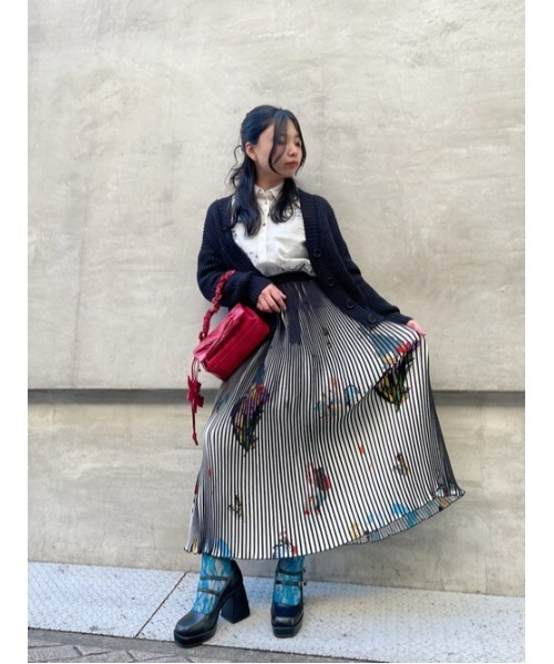Desigual（デシグアル） スカート ストライプ花柄プリーツロング