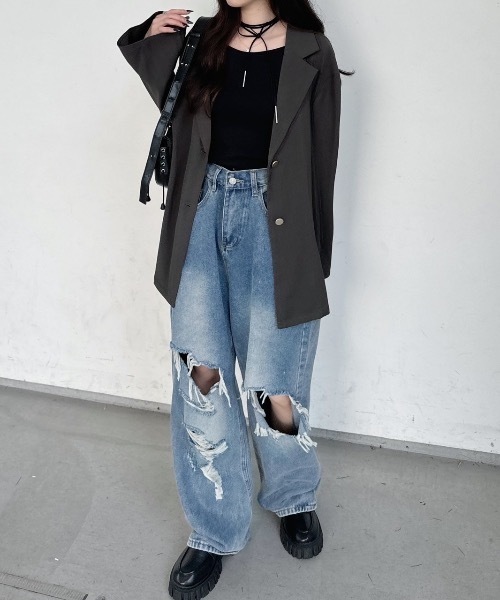 「nemne store」 テーラードジャケット MEDIUM グレー レディース_画像3