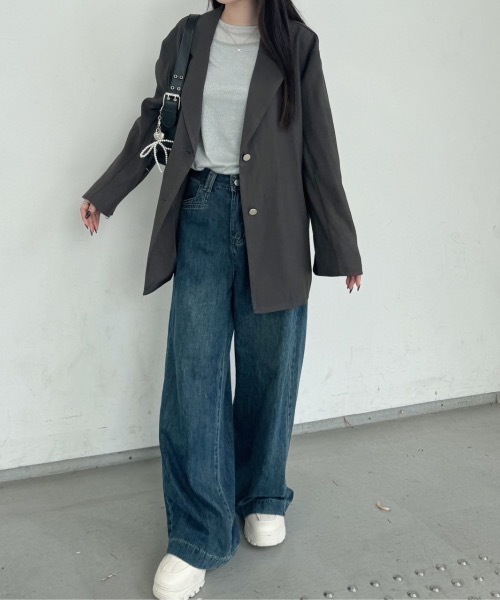 「nemne store」 テーラードジャケット MEDIUM グレー レディース_画像6