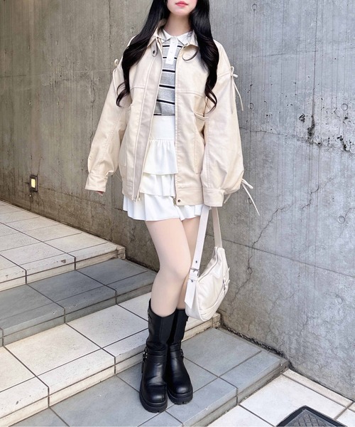INGNI（イング） ブルゾン アウター マルチWayリボンフェイクレザー