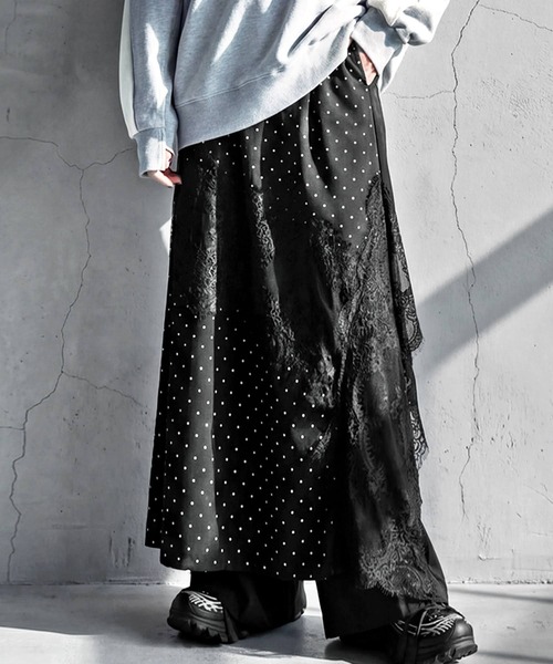 antiqua（アンティカ） ワイドパンツ パンツ ドット柄 レース 切替
