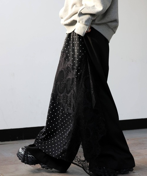 antiqua（アンティカ） ワイドパンツ パンツ ドット柄 レース 切替