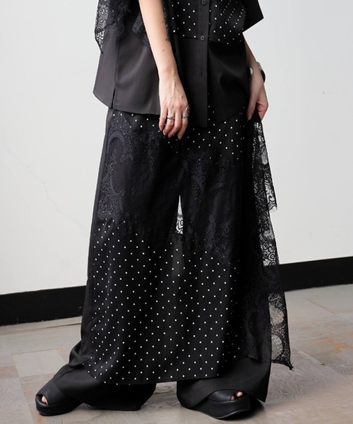 antiqua（アンティカ） ワイドパンツ パンツ ドット柄 レース 切替