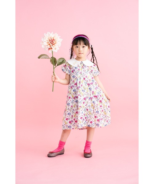 ワンピース フラワープリント　ティアードワンピース キッズ 子供服 女の子の画像