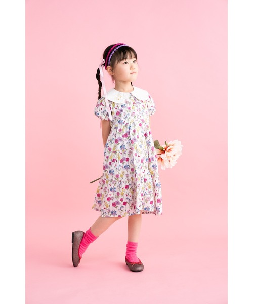 ワンピース フラワープリント　ティアードワンピース キッズ 子供服 女の子の画像