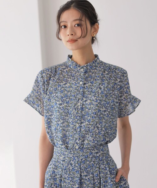 ブラウス シャツ フラワーガーデンプリント ブラウス レディースの画像