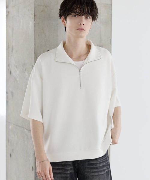ASTRONOMY tシャツ 防シワ/抗ピリング ポンチ半袖ハーフジップ メンズ ASTRONOMY tシャツ 防シワ/抗ピリング ポンチ半袖ハーフジップ メンズ