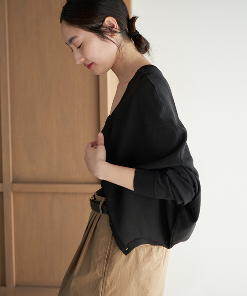 Plage プラージュ ロングカーディガン レーヨン混 落ち感 ブラック plage（プラージュ） カーディガン multi way カーディガン レディース