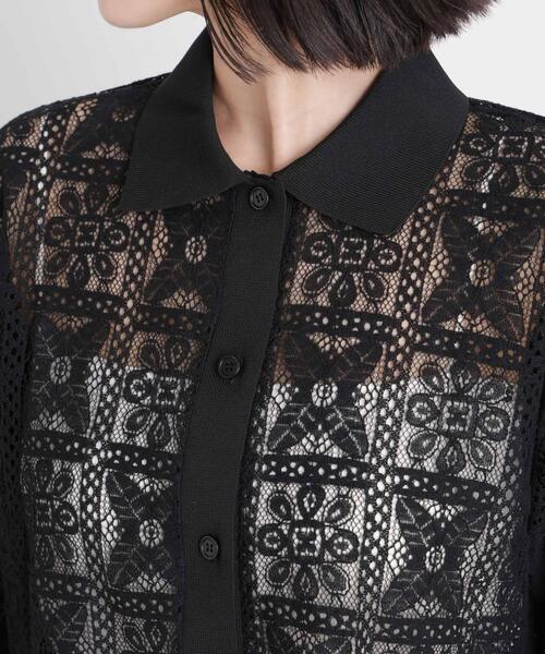 ADORE 幾何学模様 レース 半袖ブラウス ブラック BLACK LABEL 