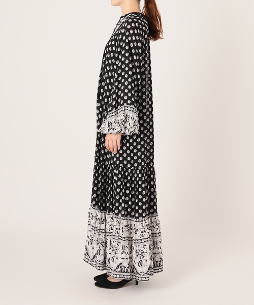 スローブイエナ　花柄ロングワンピース ブラック　美品38 SLOBE IENA（スローブイエナ） 長袖ワンピース 38 ブラック レディース